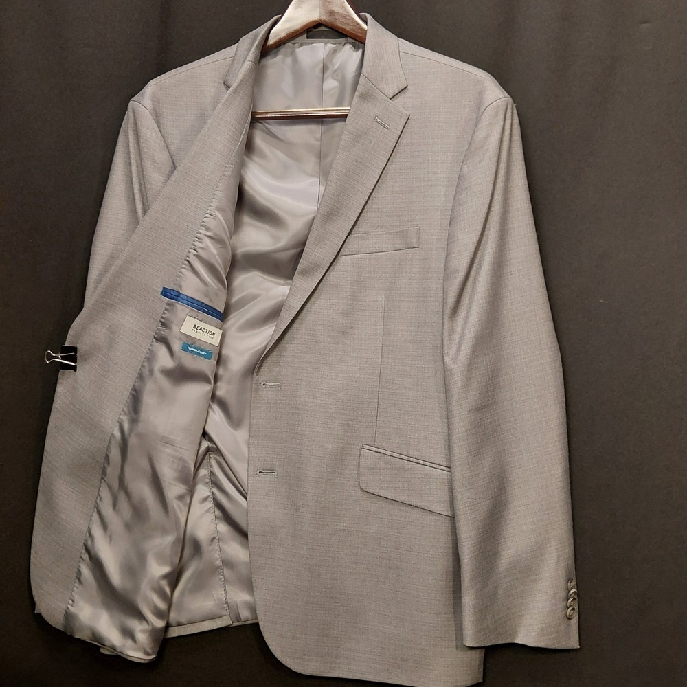 Kenneth Cole Reaction Techni-Cole Mens Blazer Grey 48R Slim Fit Sport Coat